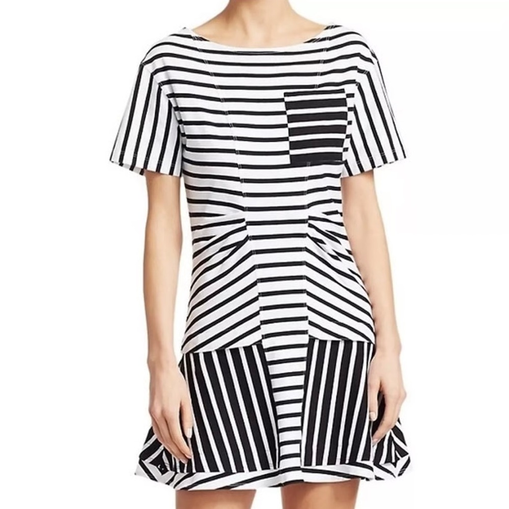 Derek Lam 10 Crosby tshirt dress Striped black white lagenlook womens size small